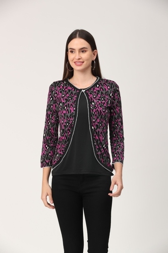 Ladies Shrug - 160 GSM, Pink and Black with Button Closure | Available in S, M, L, XL, XXL, XXXL Sizes