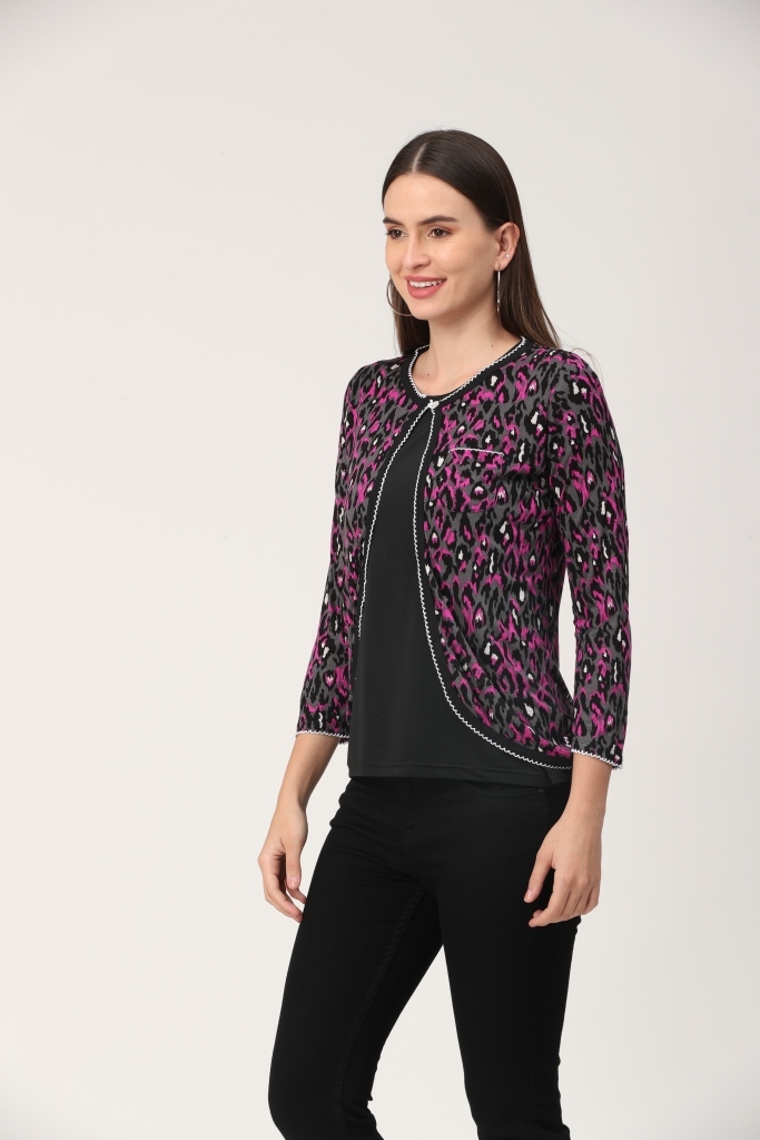 Ladies Shrug - 160 Gsm, Pink And Black With Button Closure | Available In S, M, L, Xl, Xxl, Xxxl Sizes