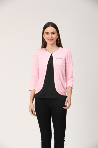 Plain Cute Pink Color Women Shrug