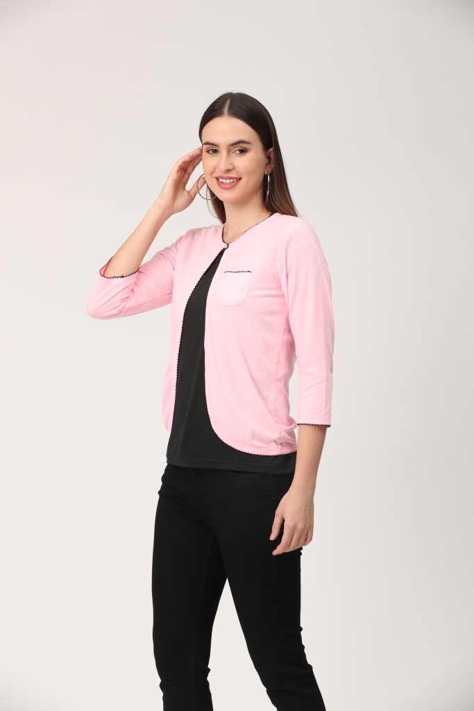 Plain Cute Pink Color Women Shrug
