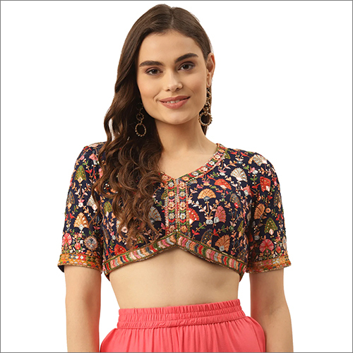 इंडियन जॉर्जेट पैडेड हाफ स्लीव ब्लाउज़