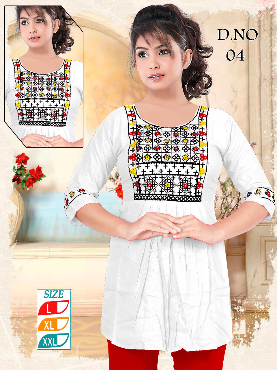 Nyra Kurti - Rayon Short Kurti With Embroidery Work, 3-4th Sleeve Style, Customized Sizes For Ladies, Breathable And Washable