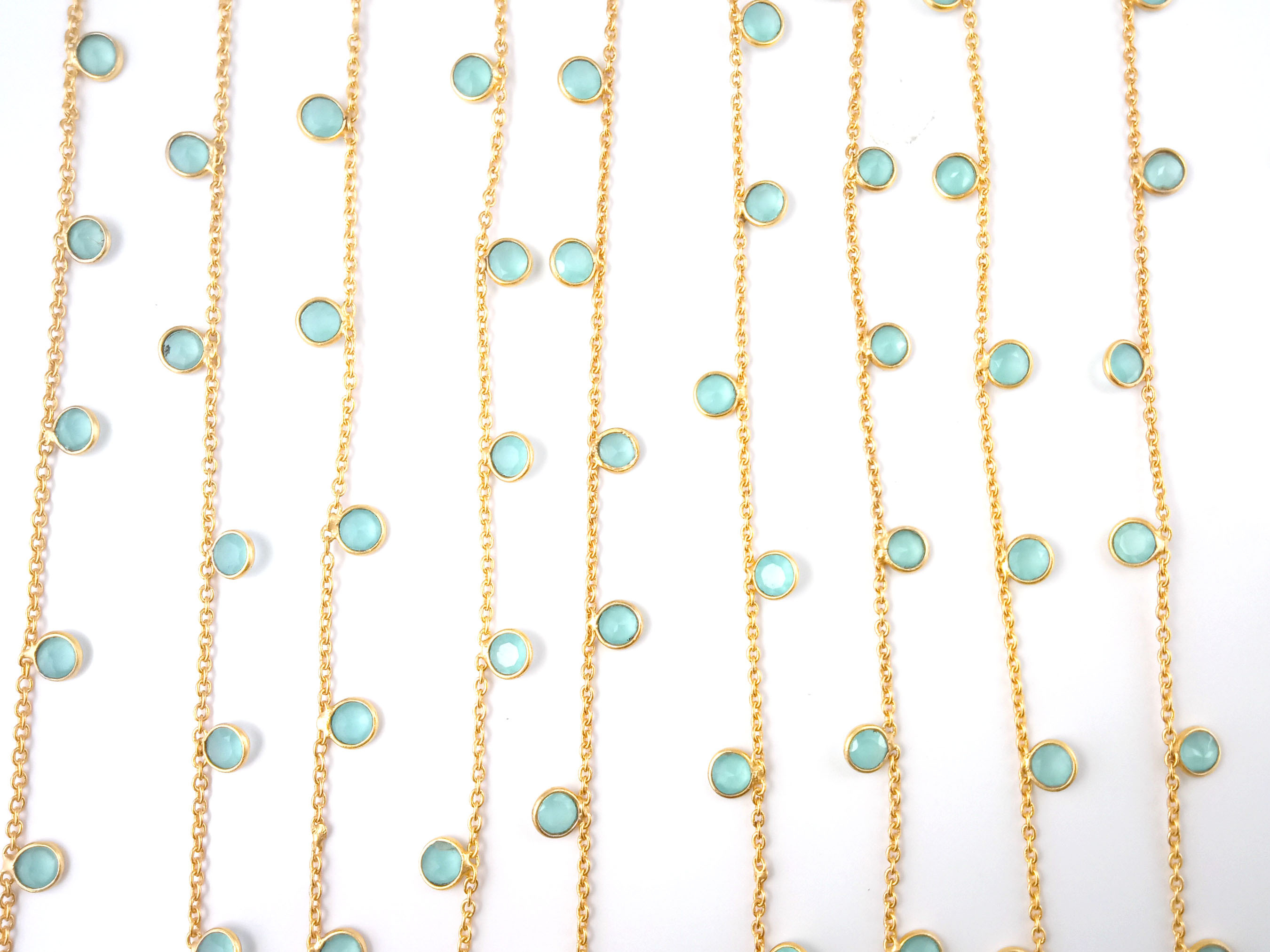 Same As Photo Aqua Chalcedony 4mm Round Bezel Gold Plated Chain Round Bezel Chain Aqua Chalcedony Gemstone Bezel Chain