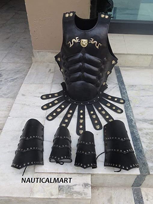 Medieval Leather Muscle Armor With Leather Leg Arm Guard Set