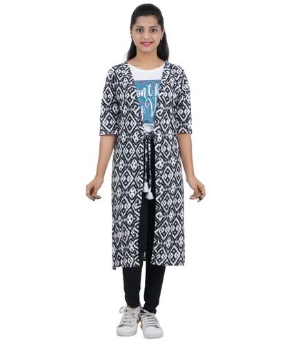 Printed White And Black Aop Long Women Shrug