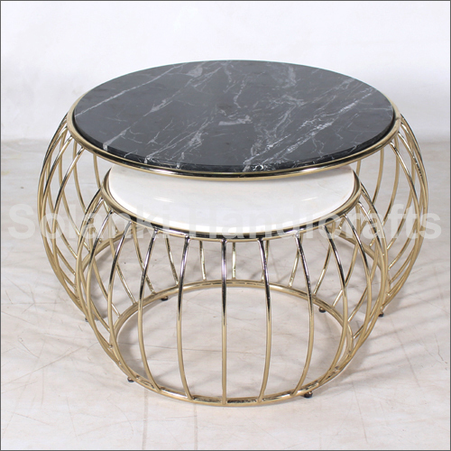 Silver Marble And Iron Coffee Table Set Of 2