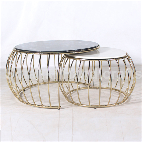 Silver Marble And Iron Coffee Table Set Of 2