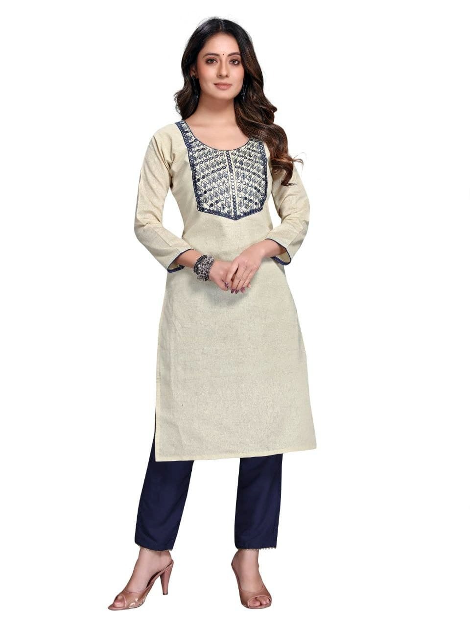 Khadi Kurti - Khadi Cotton, M/l/xl/xxl Sizes, Full Sleeve, Embroidered Design | Formal Ethnic Wear, Washable Fabric, Heavy Embroidery Work
