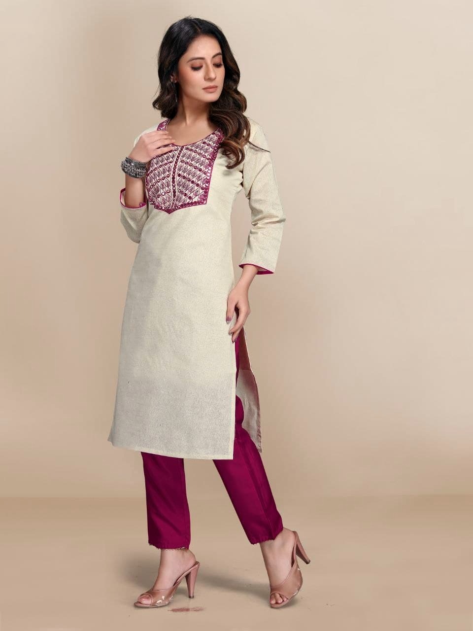Khadi Kurti - Khadi Cotton, M/l/xl/xxl Sizes, Full Sleeve, Embroidered Design | Formal Ethnic Wear, Washable Fabric, Heavy Embroidery Work