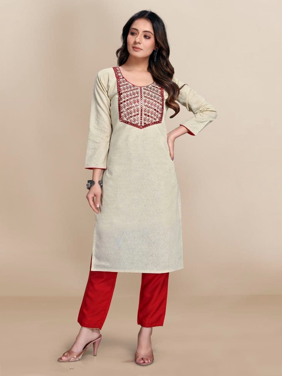 Khadi Kurti - Khadi Cotton, M/l/xl/xxl Sizes, Full Sleeve, Embroidered Design | Formal Ethnic Wear, Washable Fabric, Heavy Embroidery Work