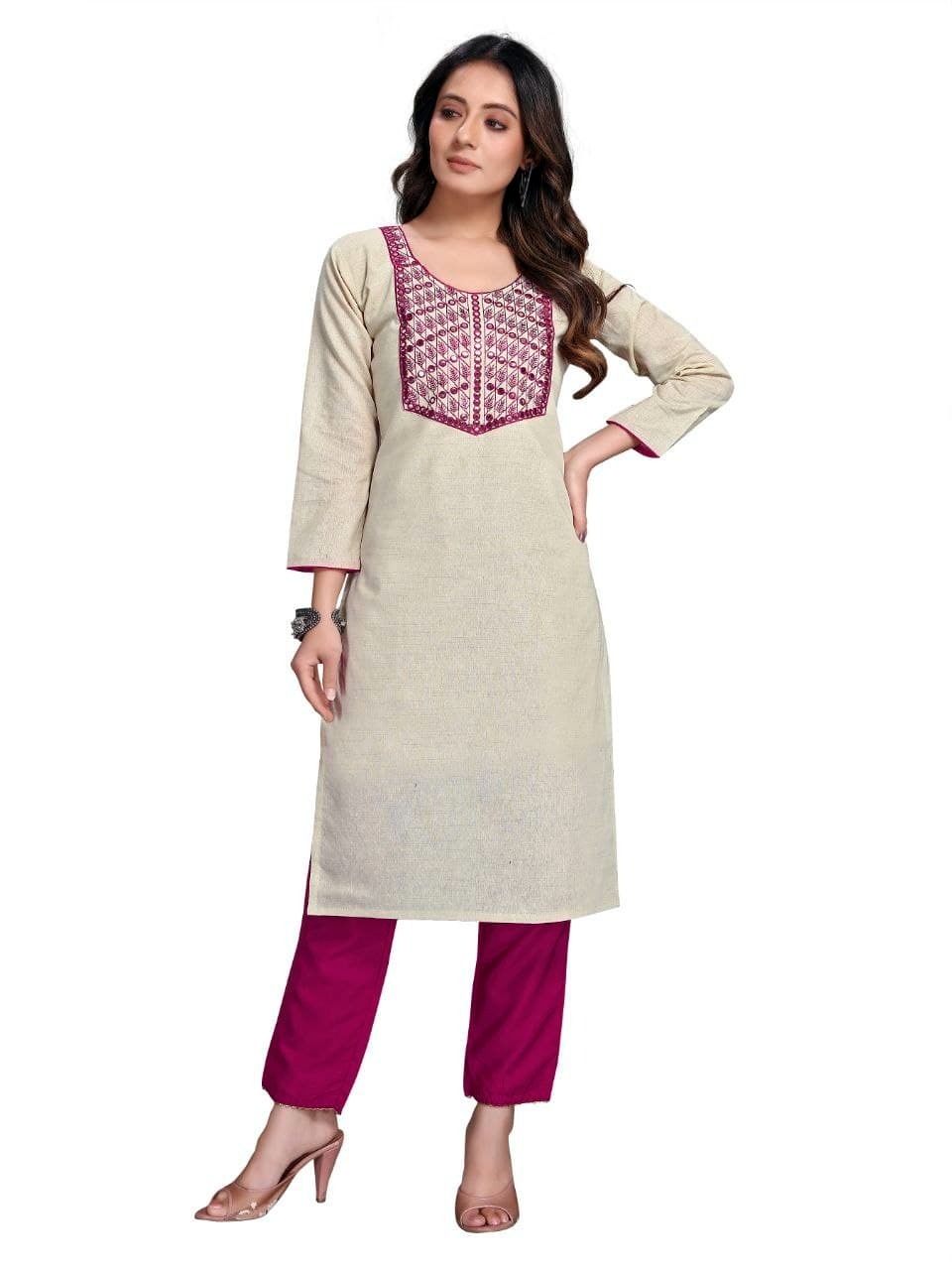 Khadi Kurti - Khadi Cotton, M/l/xl/xxl Sizes, Full Sleeve, Embroidered Design | Formal Ethnic Wear, Washable Fabric, Heavy Embroidery Work