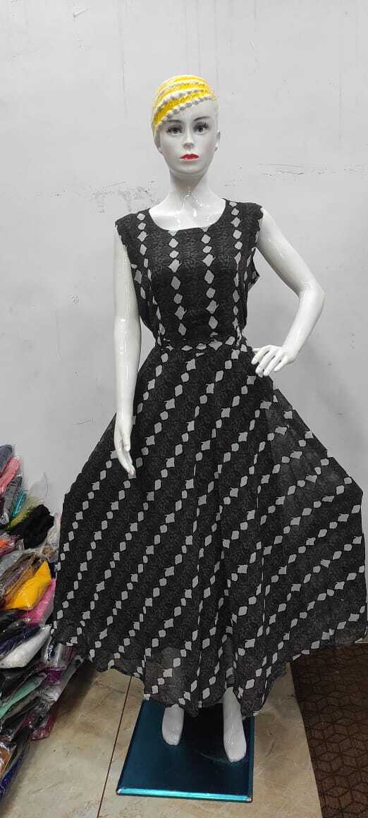 Georgette Gown - M L Xl Xxl Sizes | Casual Printed Ethnic Dress, Washable All-season Fabric, Customized Fit