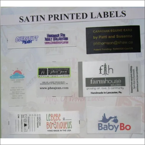 Satin Printed Label - Polyester Based Material, Multicolor Custom Shapes, Printed Style For Garment Tags
