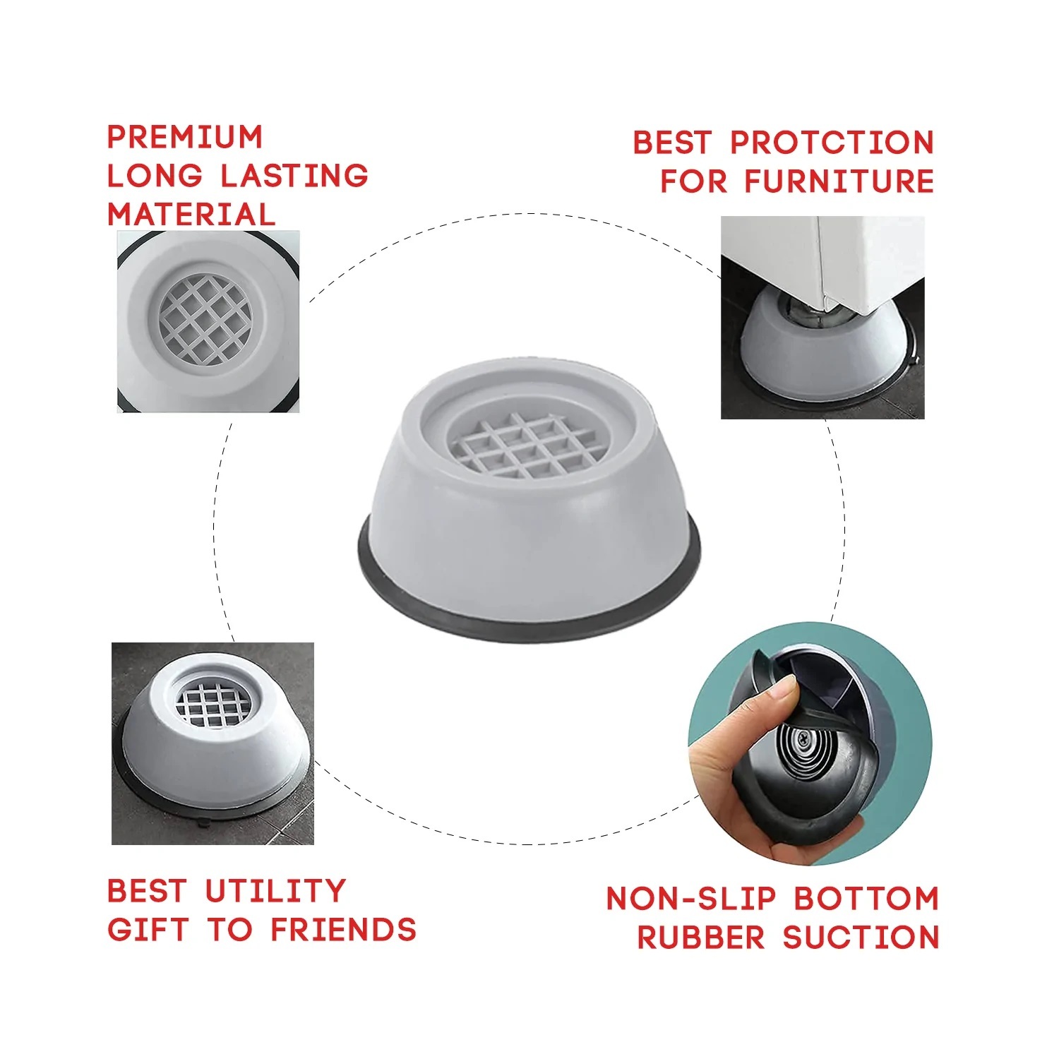Anti Vibration Pad - Silicone Material, 10cm Diameter X 3cm Height | Gray Color, Ideal For Washing Machines & Fridges