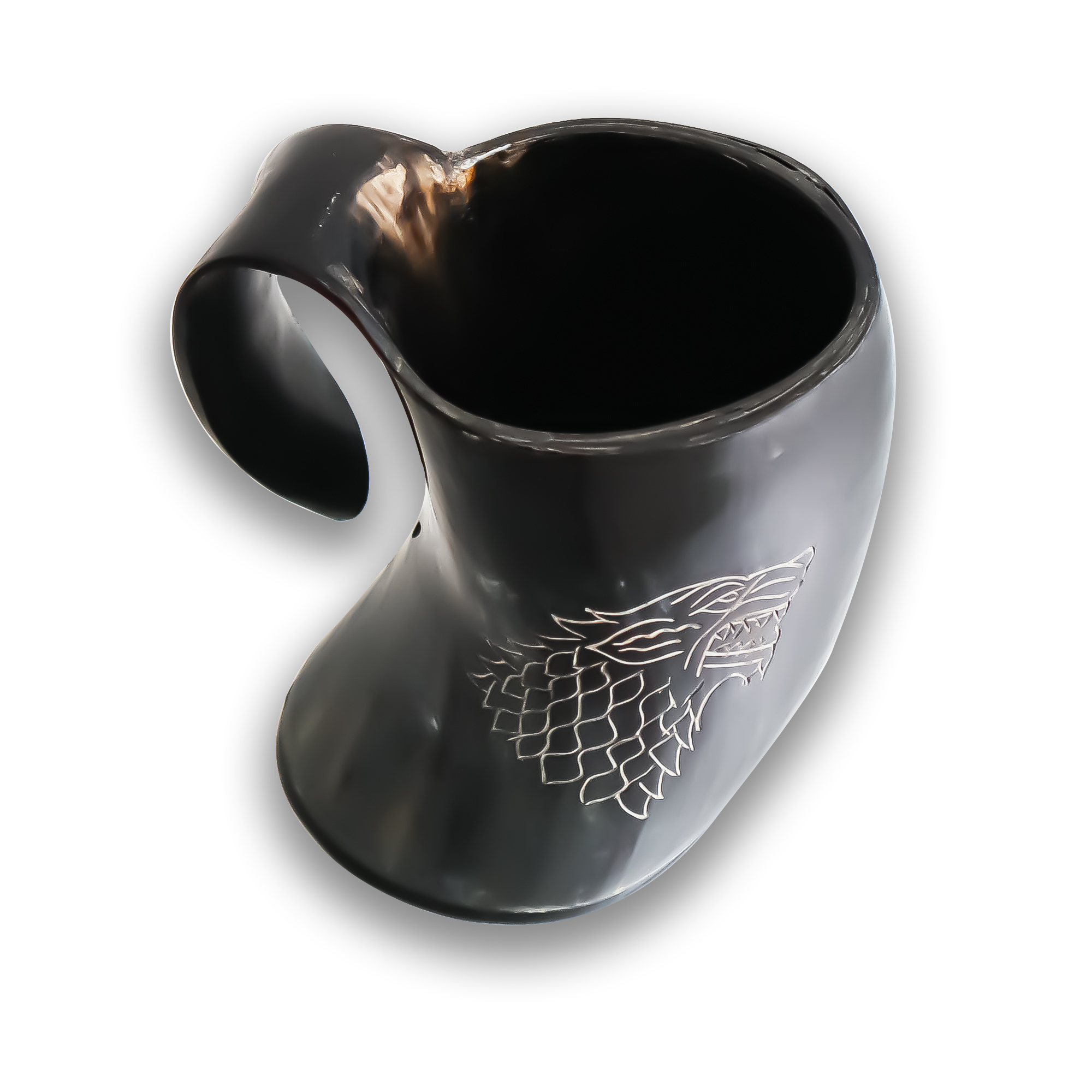 Black Wolf Mug Rack Drinking Mug Horn Glass Handmade Buffalo Horn Tankard For Wine Ale Dire Wolf Engraved Wolf Mug
