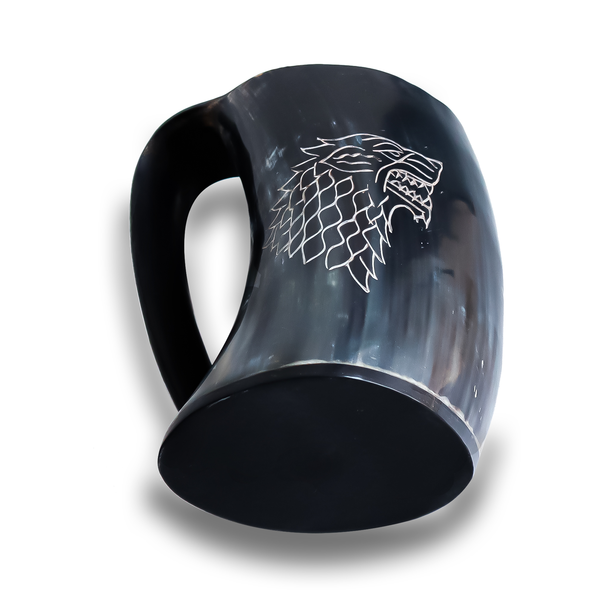 Black Wolf Mug Rack Drinking Mug Horn Glass Handmade Buffalo Horn Tankard For Wine Ale Dire Wolf Engraved Wolf Mug