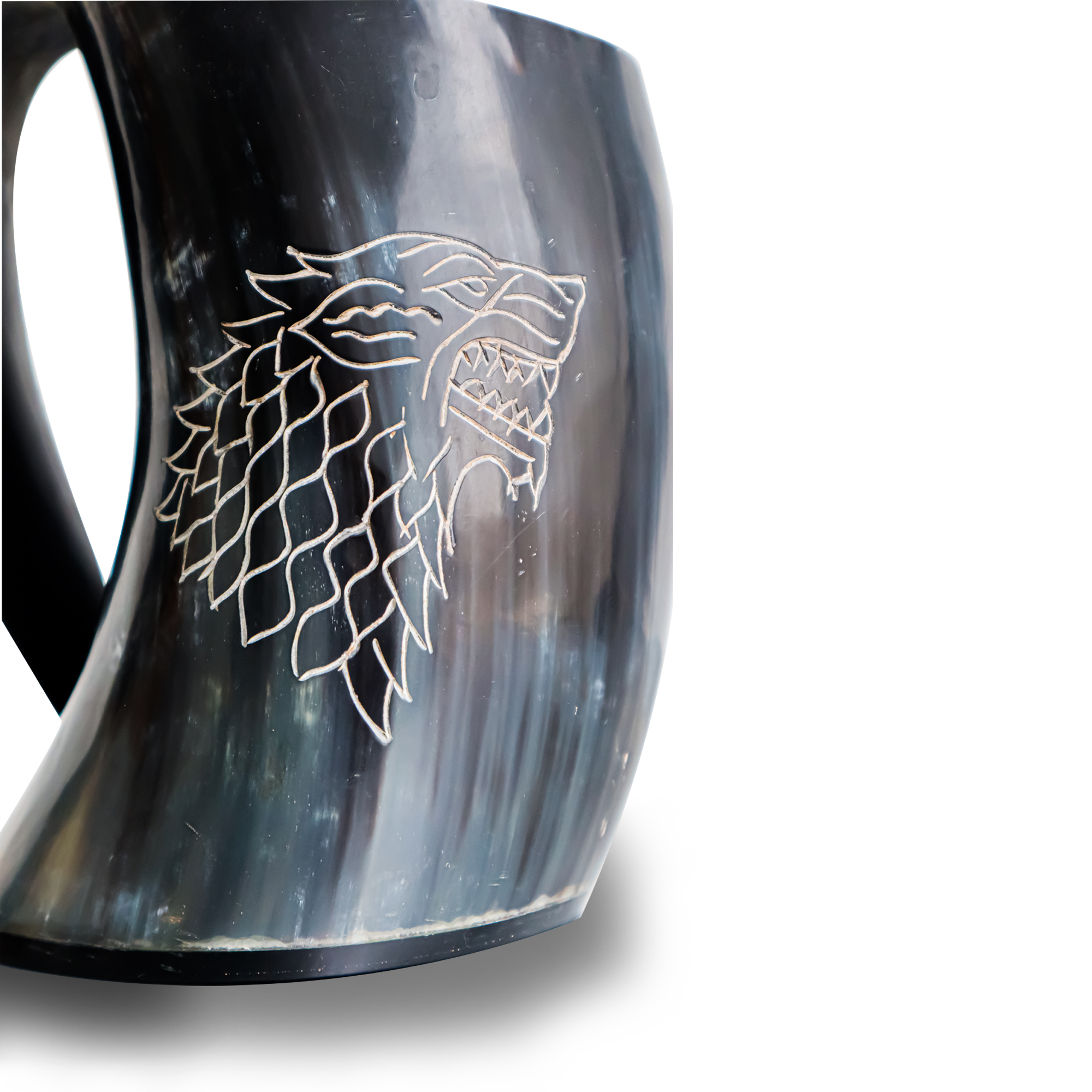 Black Wolf Mug Rack Drinking Mug Horn Glass Handmade Buffalo Horn Tankard For Wine Ale Dire Wolf Engraved Wolf Mug