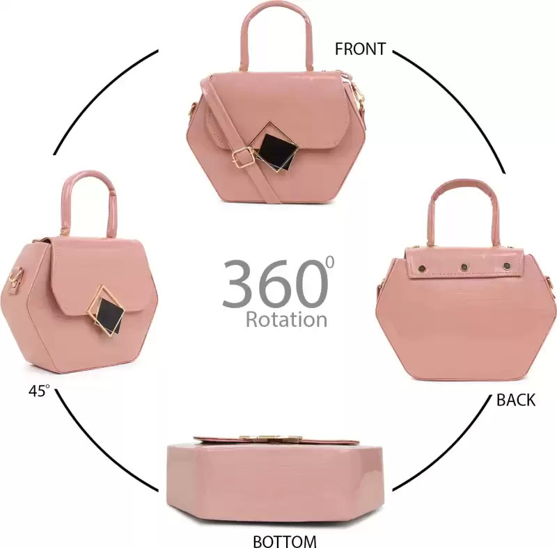 Top Handle Sling Bag - Pu Material, 12lx5wx15h Inches, Pink & Dark Grey Color Options, Water Resistant, Adjustable Shoulder Strap, Stylish For Women