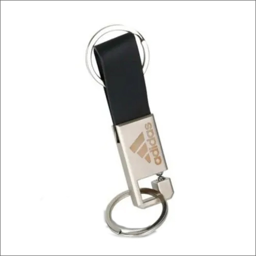 Designer Metal Keychain - Small Size, Silver Color | Features Leather Strap, Ideal For Promotional Gifts