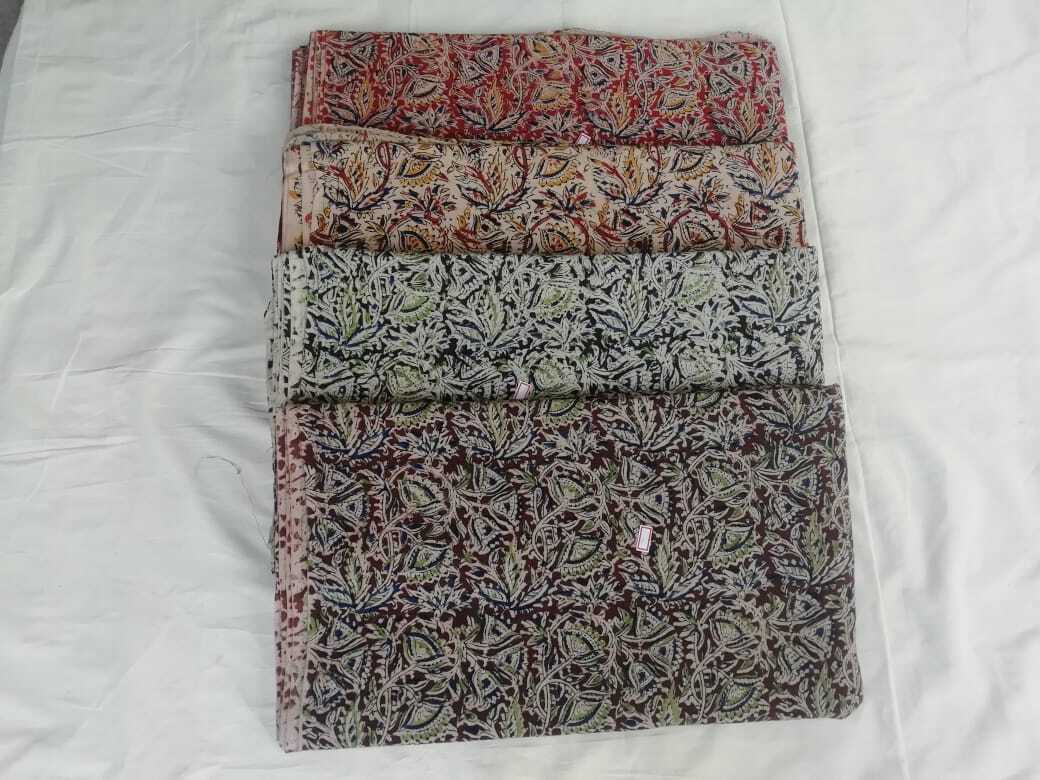 Kalamkari Fabric - 100% Cotton, Width 45 Inches | Washable, Natural Dyes, Printed Patterns