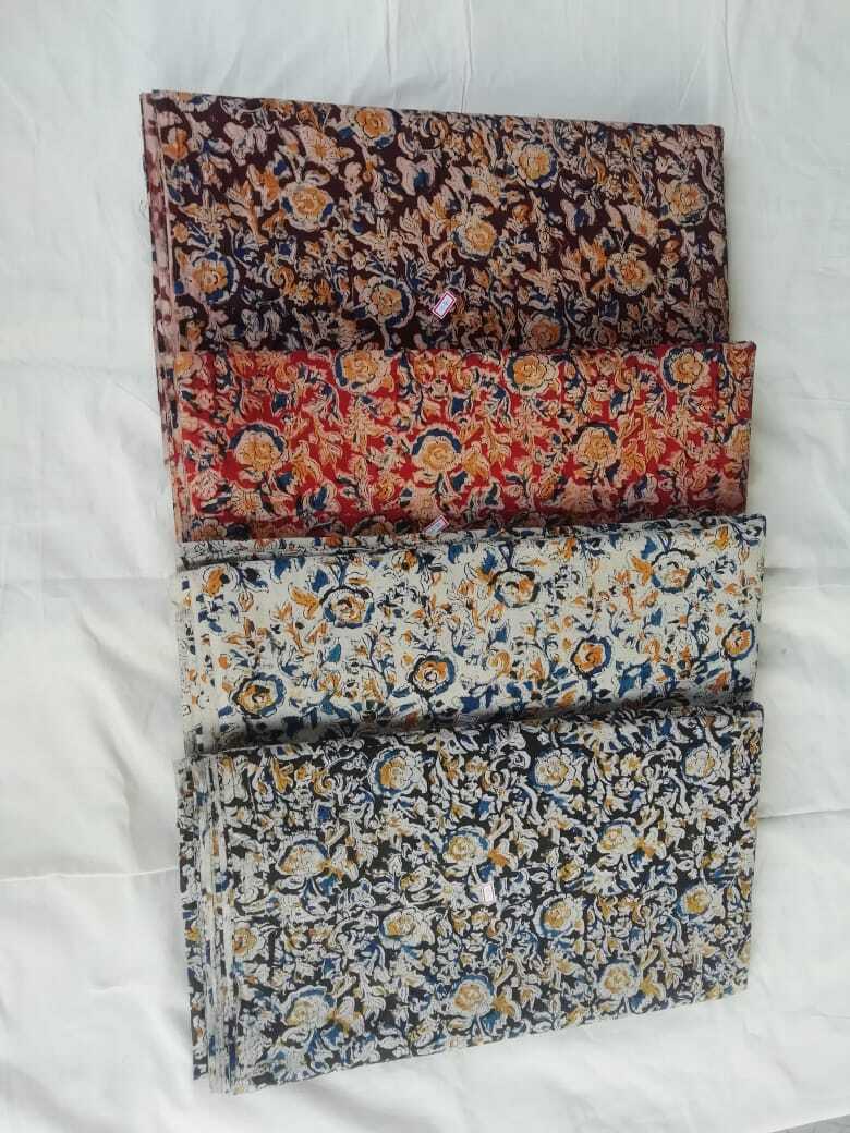 Kalamkari Fabric - 100% Cotton, Width 45 Inches | Washable, Natural Dyes, Printed Patterns