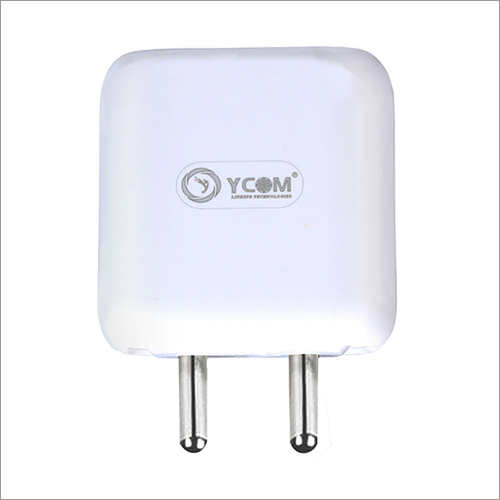 Ycom Dual Port Usb Adaptor - 2.4 Amp Output, White Color, Includes Data Cable, Fast Charging For Two Devices