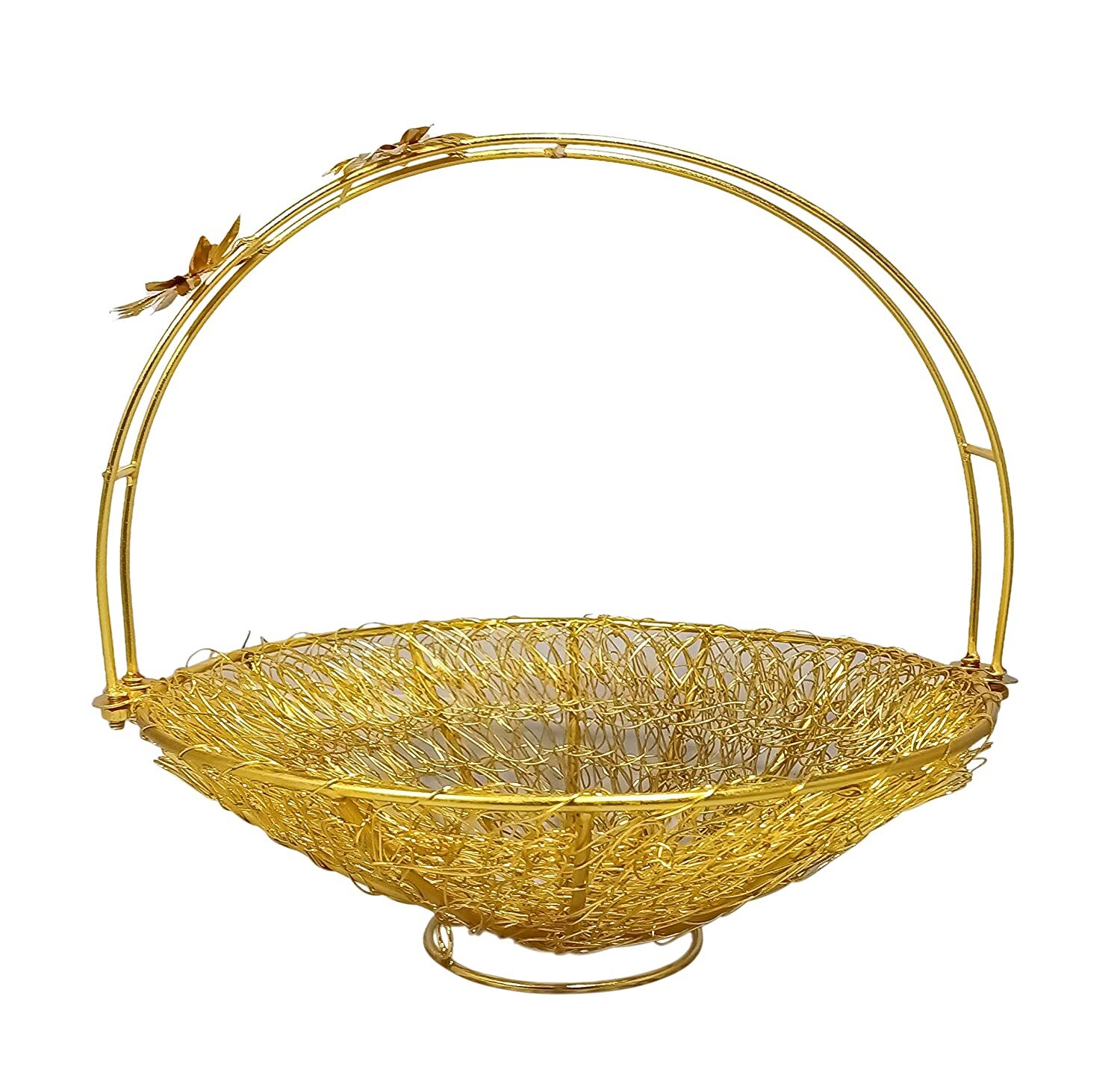 Metal Gifting Dry Fruit Basket With Handle Round Shape