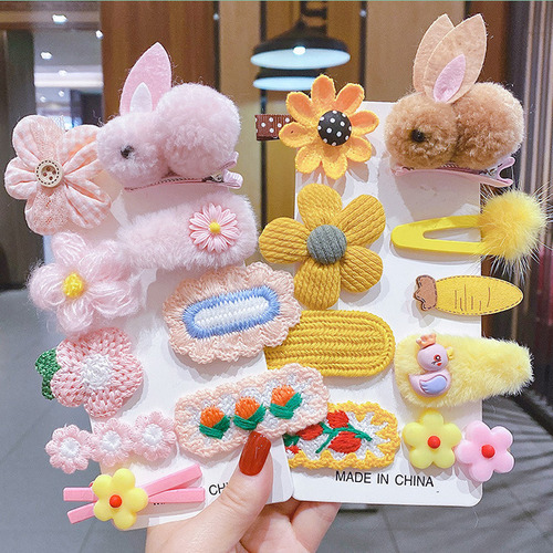 Hair Clips - Fabric and Plastic, Various Sizes | Multicolor, Floral and Bunny-Themed, Lightweight and Decorative for Girls