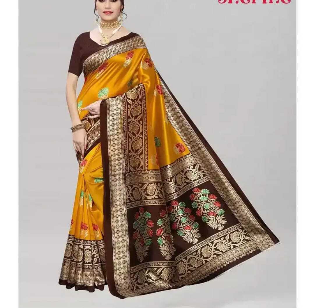 Banglori Saree - Bhagalpuri Printed Cotton Blend, Customizable Full Size | Casual Ethnic Wear For All Seasons, Washable With Blouse Included