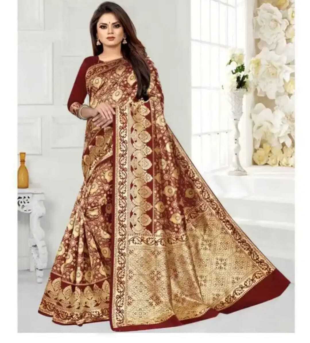 Banglori Saree - Bhagalpuri Printed Cotton Blend, Customizable Full Size | Casual Ethnic Wear For All Seasons, Washable With Blouse Included