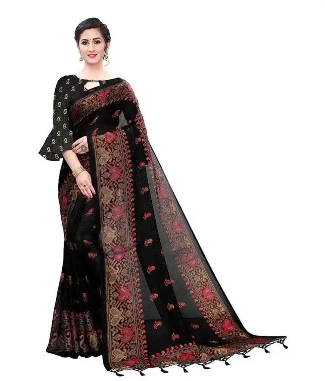 Banglori Saree - Bhagalpuri Printed Cotton Blend, Customizable Full Size | Casual Ethnic Wear For All Seasons, Washable With Blouse Included