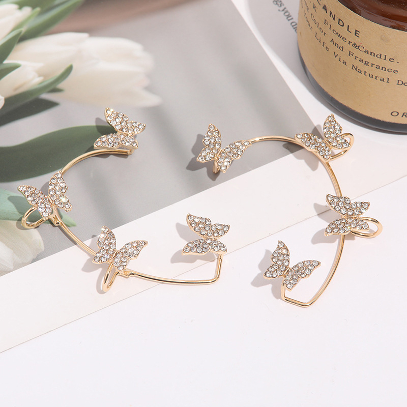 Gold-plated No Piercing Zircon Butterfly Wrap Crawler Ear Cuff Earrings - Alloy, One Size, 20 Grams | Charming Butterfly Design, Ideal For Non-pierced Wearers