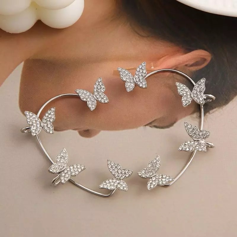 Silver-plated No Piercing Zircon Butterfly Wrap Crawler Ear Cuff Earrings - Alloy Material, One Size, 20 Grams | Ideal Gift For Various Occasions