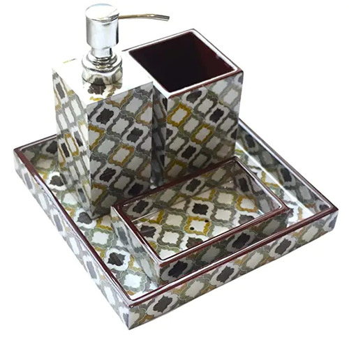 Multi Color Wooden Base Bathroom Accessory Set