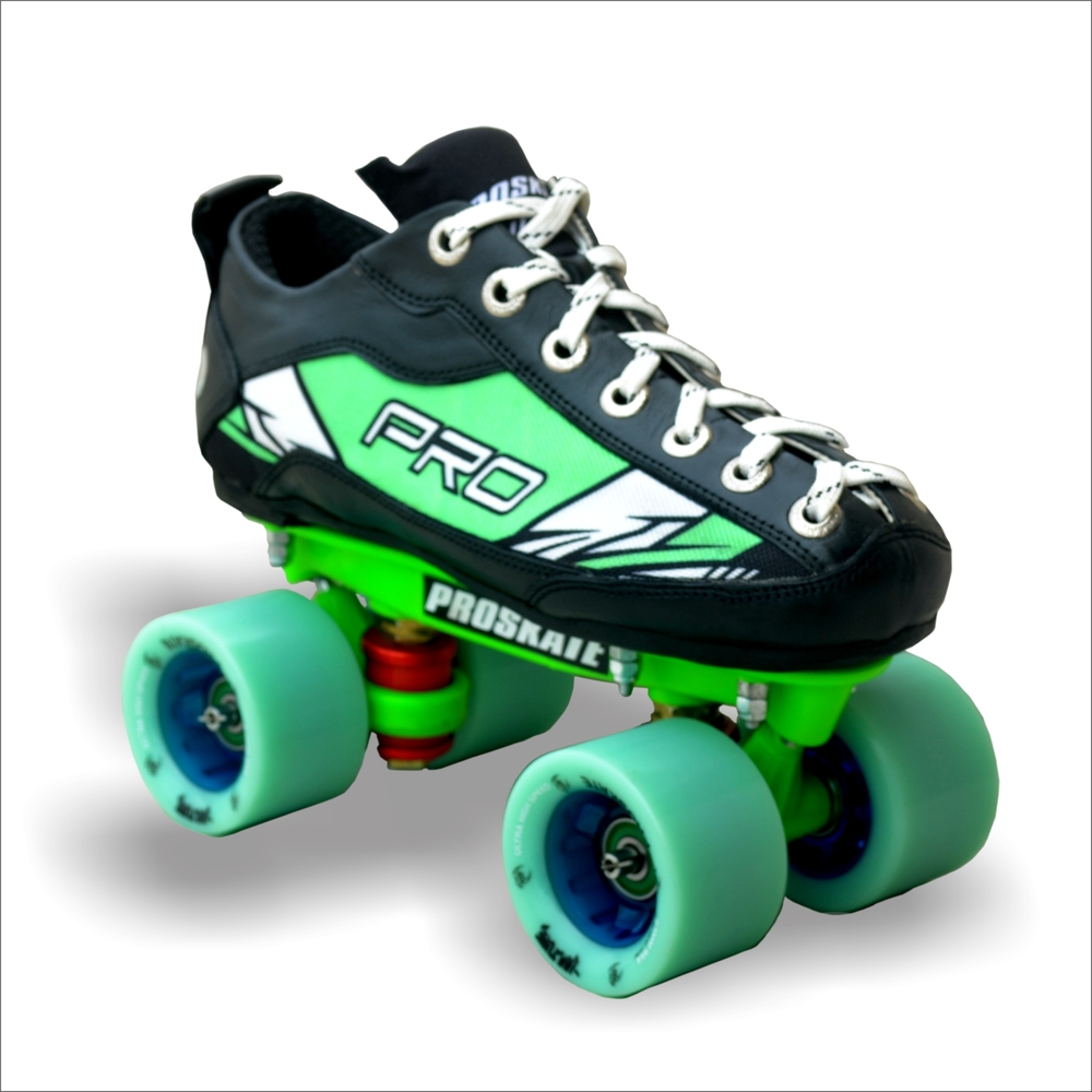 PROSKATE VULTURE RINK WHEEL SKATE QSS A4 - Handcrafted Genuine Leather Upper, 63 MM Ultra High Speed Wheels, Green Black Color, ABEC 7 Bearings | Skate Bag, Training Oil, Racing Suit, Unisex Design