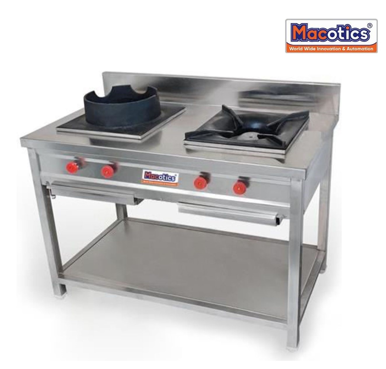 Gas Range - 45x24x32 Inches, Stainless Steel, Silver Finish, 1 Year Warranty, 56 Kg Weight, Double Burner