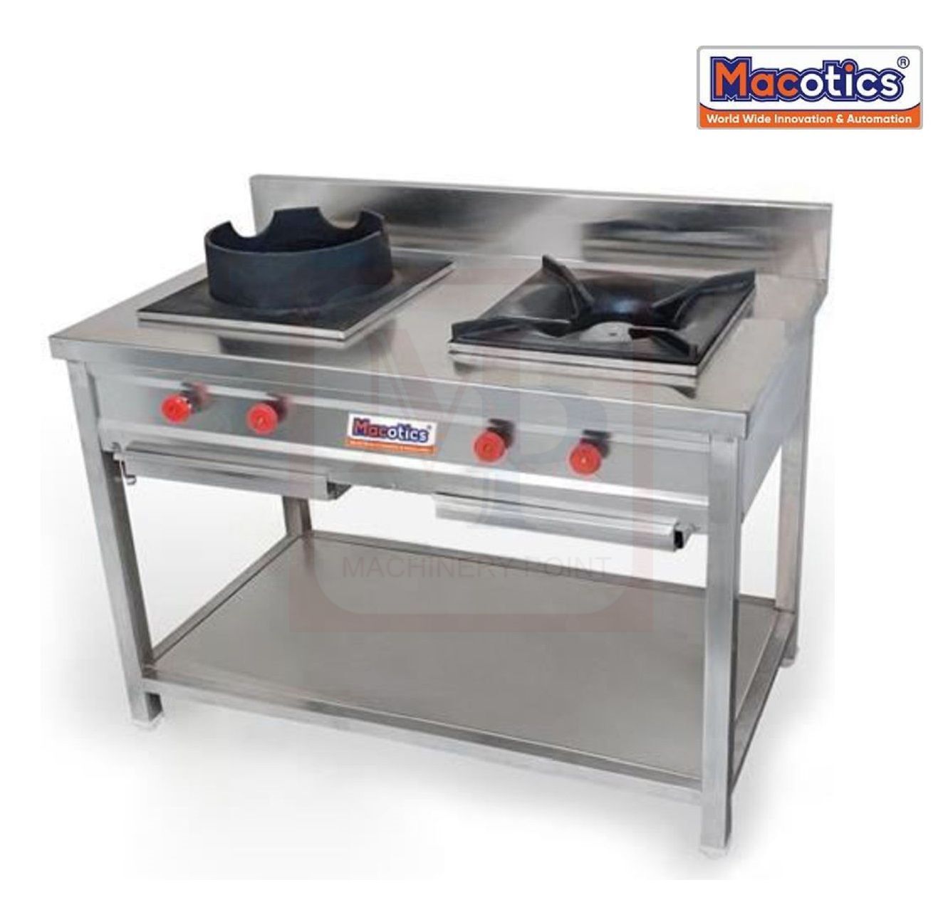 Gas Range - 45x24x32 Inches, Stainless Steel, Silver Finish, 1 Year Warranty, 56 Kg Weight, Double Burner