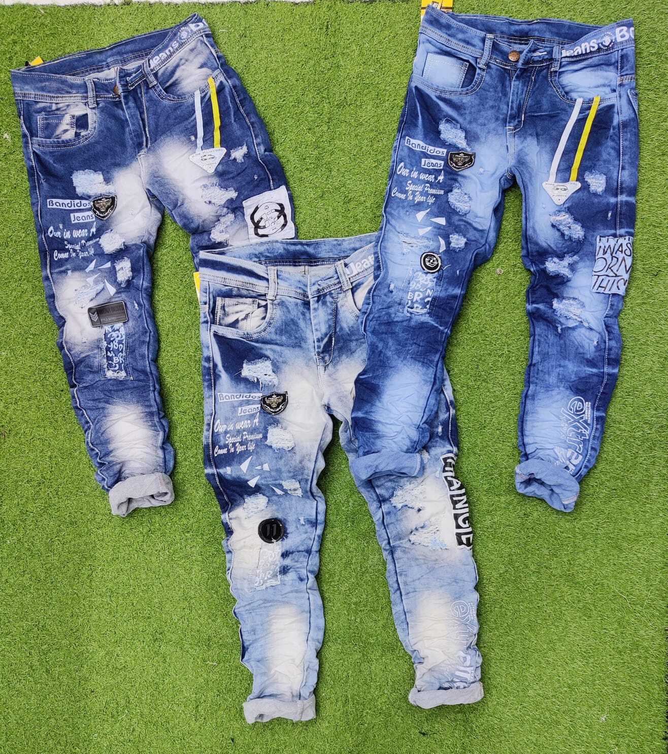 Damage Jeans Jeans Funky Design Breathable Denim Balloon Fit Blue