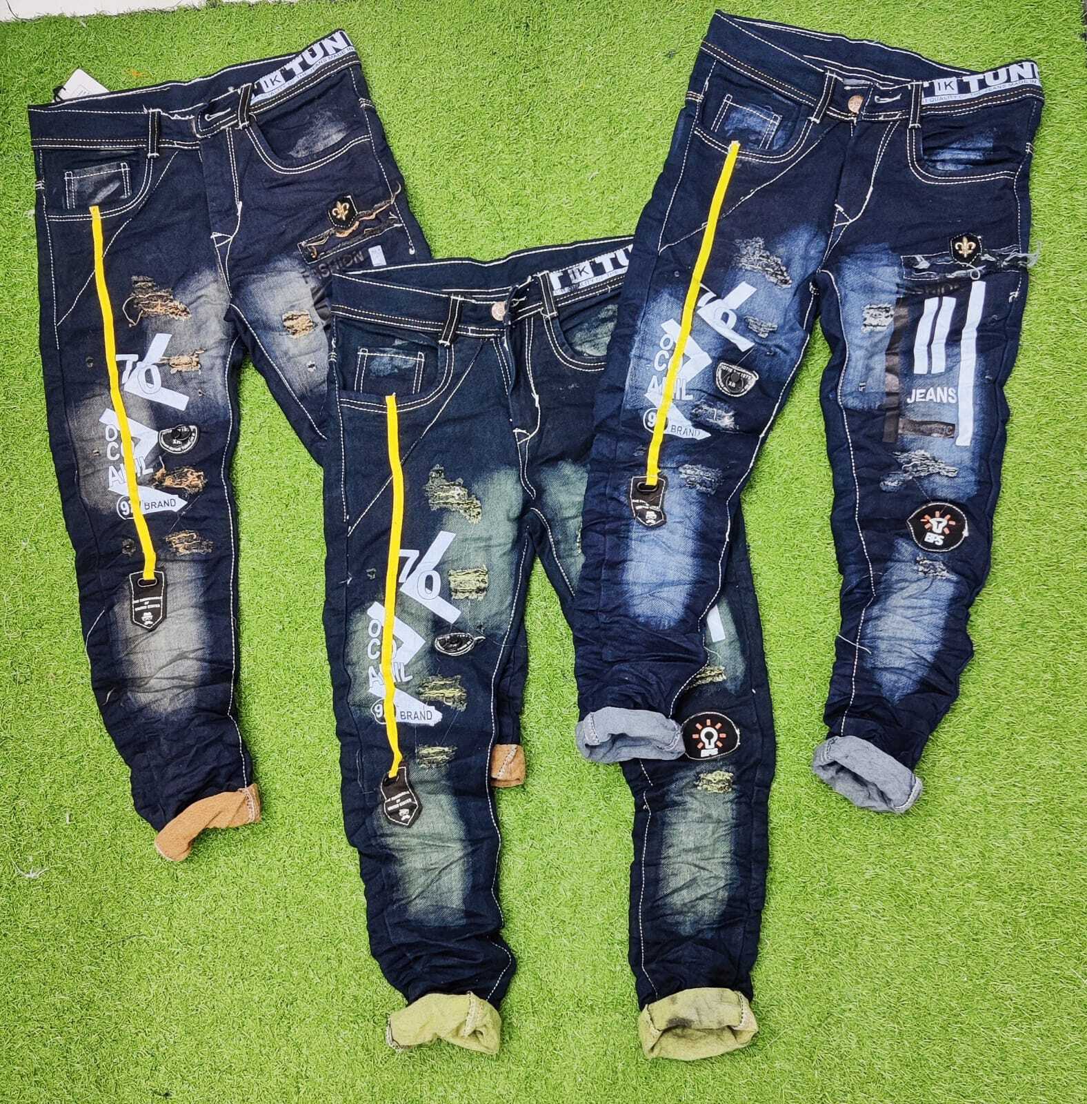 Men's Funky Jean - Cotton, Customized Size 28x32, Printed Pattern, Casual Wear, Washable Fabric For Stylish Male Fashion