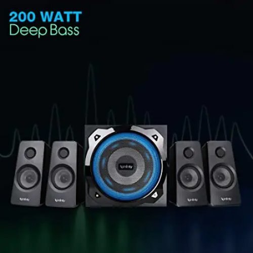 Bluetooth Home Theatre - 2.1 Channel 200w Rms Speaker System, Wireless Streaming, Wooden Subwoofer, 3 Eq Modes, Led Illumination, Ir Remote Control