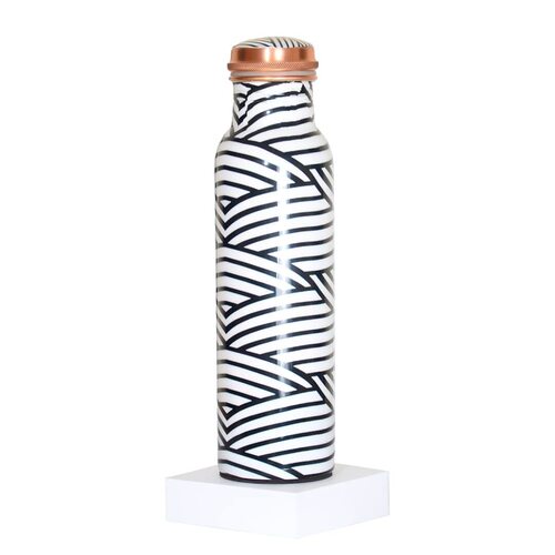 Zebra Print Enamel Copper Bottle - Copper | 1000ml | 10 Inches | Multi-color , Leak-proof Design With Stylish Water Transfer Printing