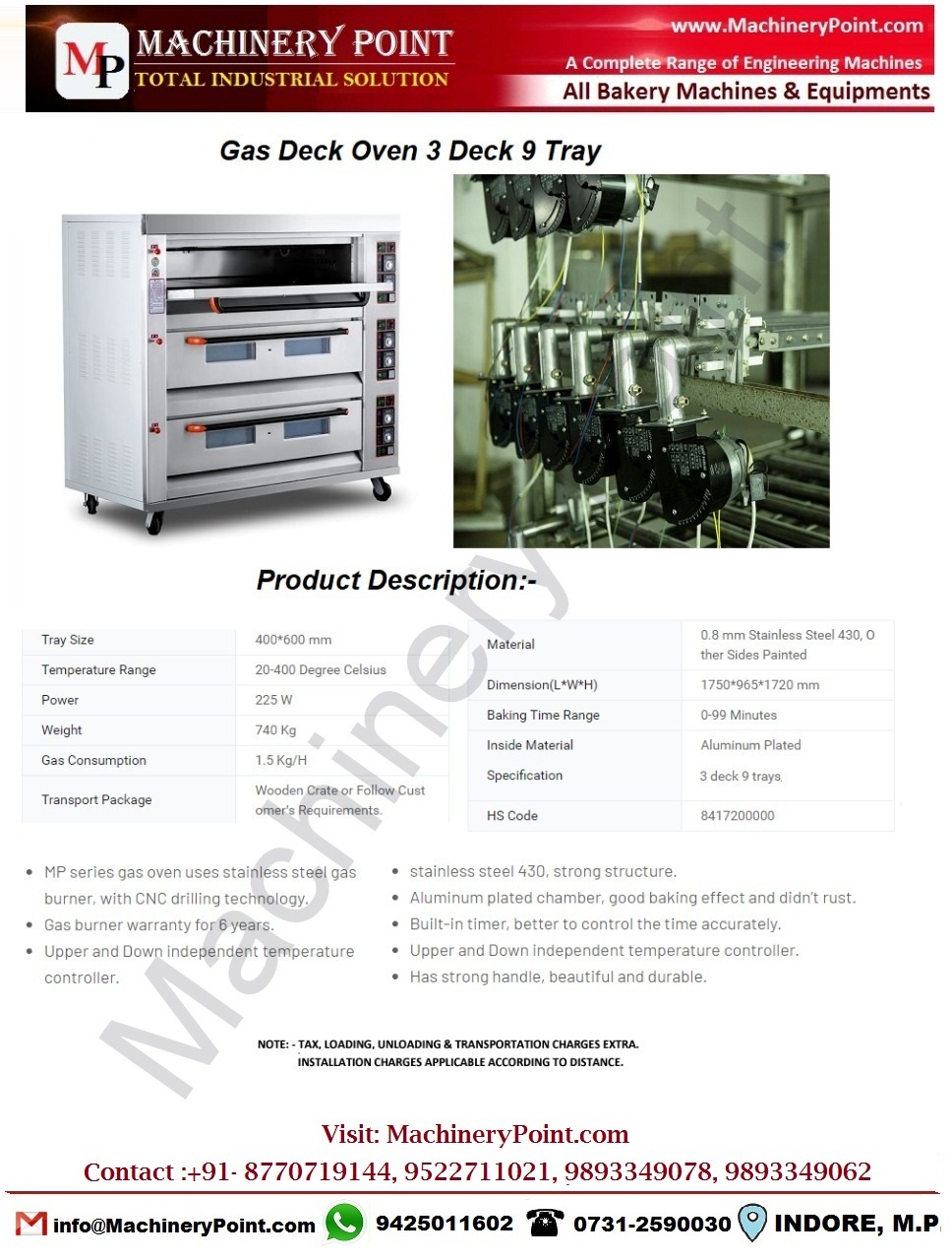 3 Deck 9 Tray Gas Oven Luxury Model - Automatic Grade: Fully Automatic