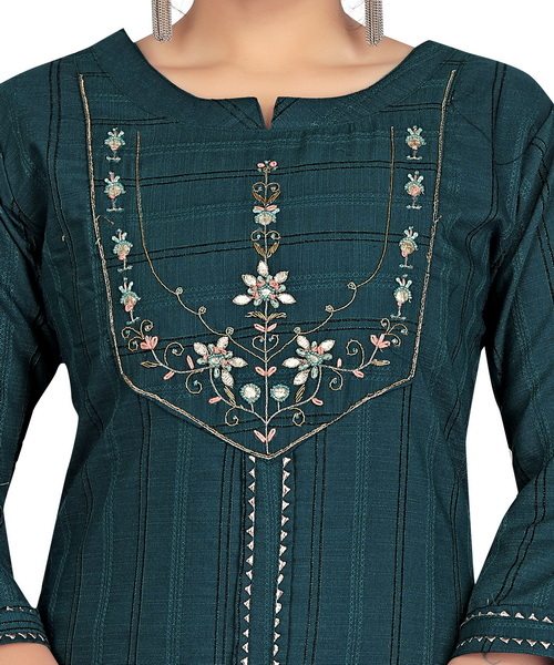 Kurti Set - Rayon, M L Xl Xxl Sizes, Morpich And Maroon Colors - Embroidered Dobby Texture, Washable Quality