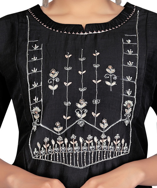 Kurti Sets - Rayon, M/l/xl/xxl Sizes, Sky Grey & Black Colors - Embroidered Texture, Washable Quality