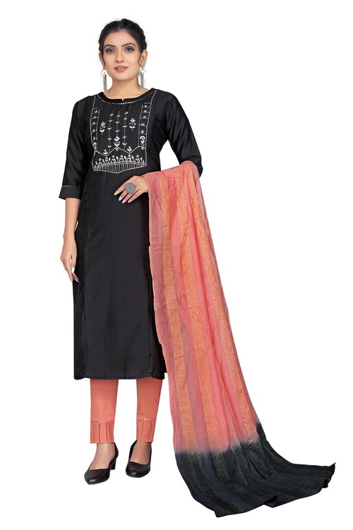 Kurti Sets - Rayon, M/l/xl/xxl Sizes, Sky Grey & Black Colors - Embroidered Texture, Washable Quality