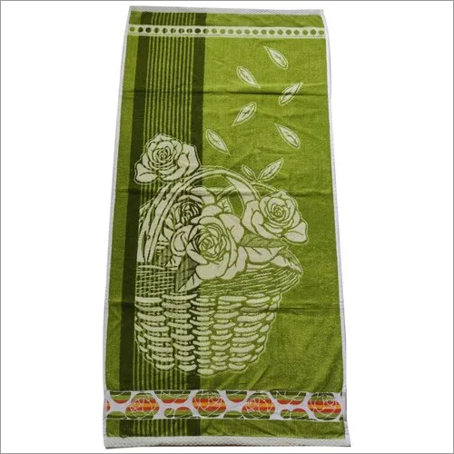 Green Printed Bath Towel - Cotton, Rectangle Shape, Green Color, Printed Floral Design | Soft Touch, Absorbent for Adults and Children
