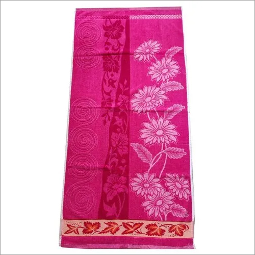 Cotton Printed Bath Towel - 100% Cotton, Rectangle Shape, Smooth & Soft Texture, Quick Drying, Printed Pattern, Eye-Catching Pink Color, Handwash Care