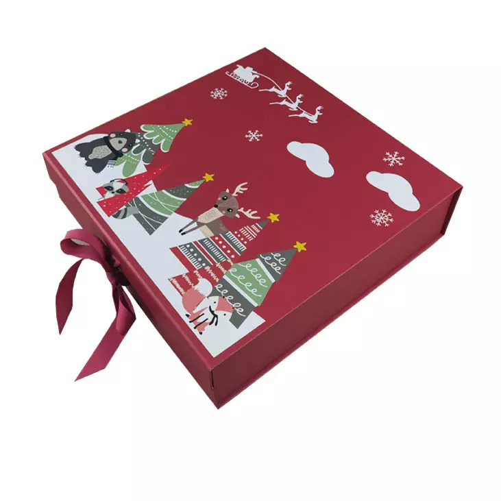 Gift Box - Cardboard Material, 10x10x5 Cm Size, Red Color | Ribbon Tie Closure, Full Color Printing, Ideal For Clothing, Shoes, Cosmetics, Gifts