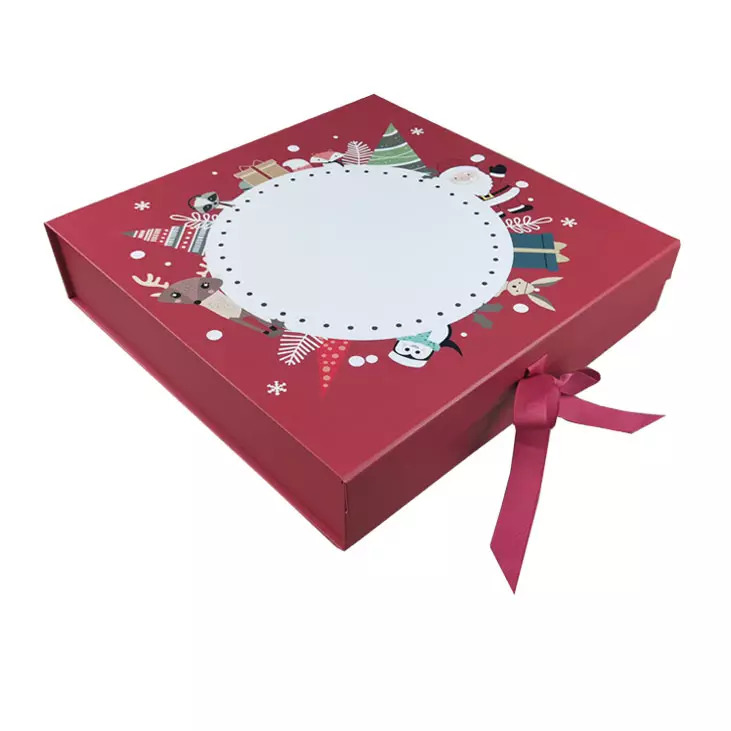 Gift Box - Cardboard Material, 10x10x5 Cm Size, Red Color | Ribbon Tie Closure, Full Color Printing, Ideal For Clothing, Shoes, Cosmetics, Gifts