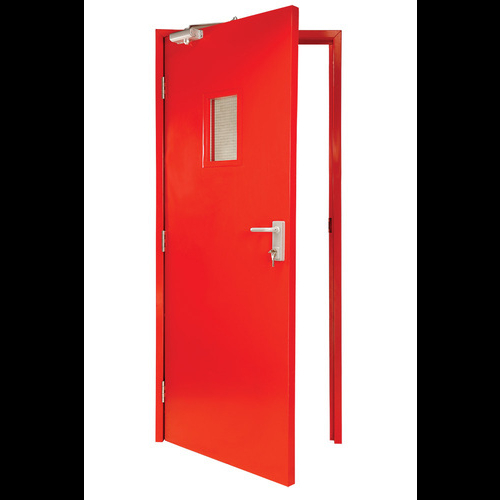 Fire Door - Stainless Steel & Mild Steel, Red Color, Industrial Safety Usage, Flame Retardant Design for Enhanced Protection Against Smoke and Fire